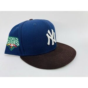 size 8 New Era New York Yankees 59FIFTY Fitted Hat 2009 World Series Navy Brown